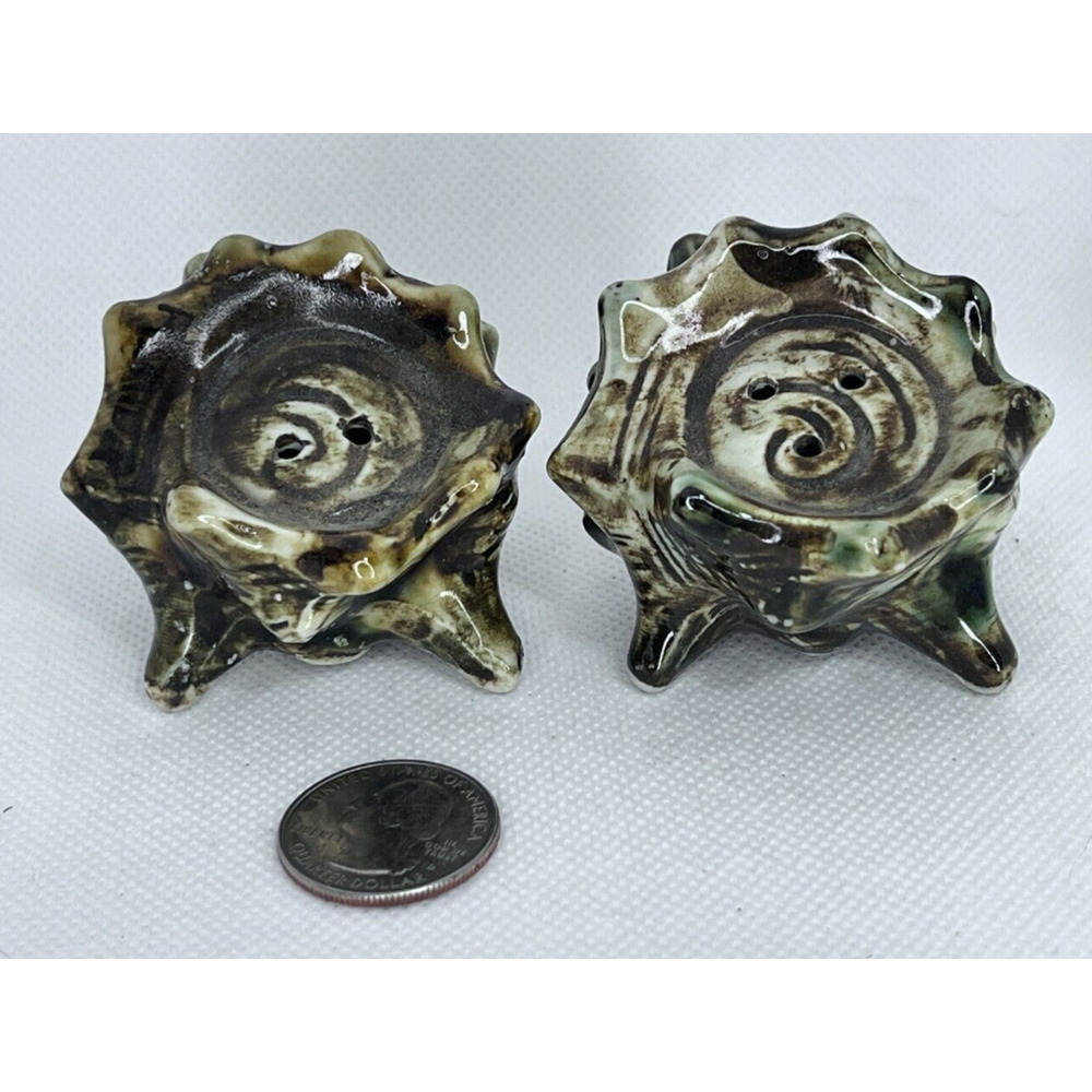 1950-60s Ceramic Spiral Conch Sea Shell Salt & Pepper Shakers, Japan Vintage